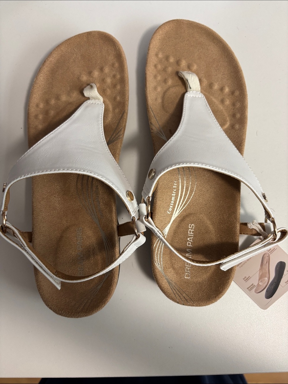 Dream Pairs White and Tan Thong Sandals for Women